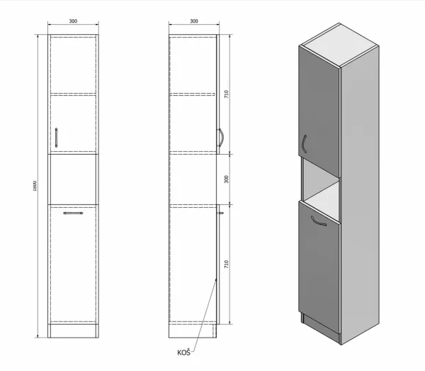 SIMPLEX ECO vysoká skrinka s košom 30x180x30cm SIME310