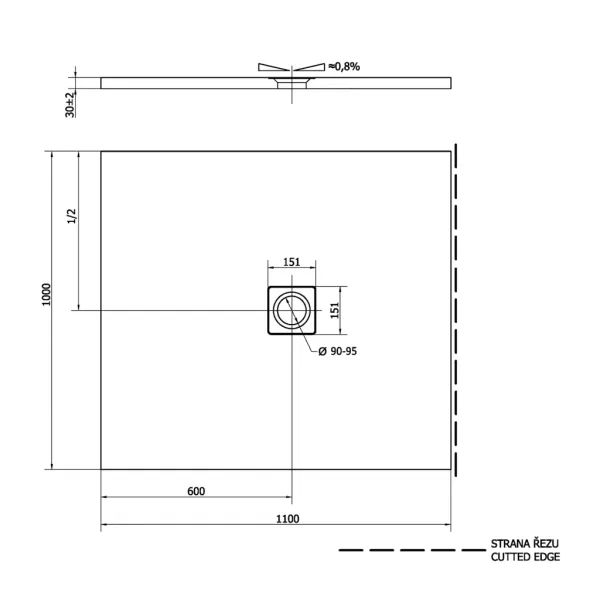 POLYSAN - FLEXIA sprchová vanička z liateho mramoru s možnosťou úpravy rozmeru 110x100cm 72922