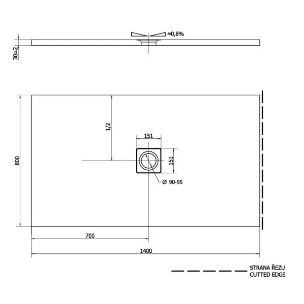 POLYSAN - FLEXIA sprchová vanička z liateho mramoru s možnosťou úpravy rozmeru 140x80cm 72900