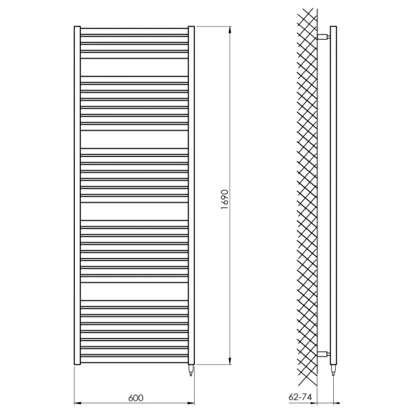 AQUALINE - TONDI-E elektrické vykurovacie teleso, rovné, 600x1690 800 W, čierna mat DE496T