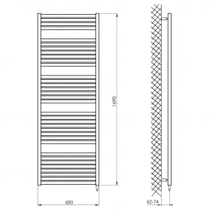 AQUALINE - TONDI-E elektrické vykurovacie teleso, rovné, 600x1690 800 W, čierna mat DE496T