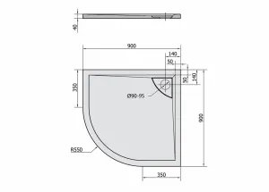 POLYSAN - LUSSA sprchová vanička z liateho mramoru so záklopom, štvrťkruh 90x90cm, R550 71602
