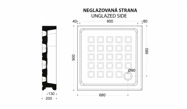 KERASAN - RETRO keramická sprchová vanička, štvorec 90x90x20cm, biela 133801