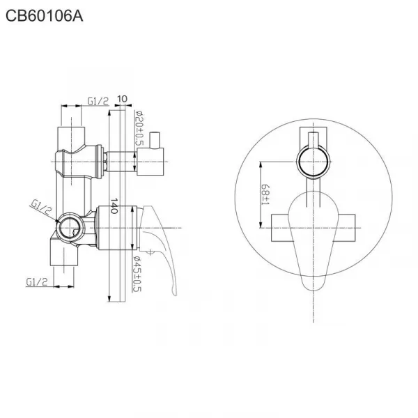 MEREO - Sprchová podomietková batéria s prepínačom, Sonáta, Mbox, kruhový kryt, chróm CB60106A