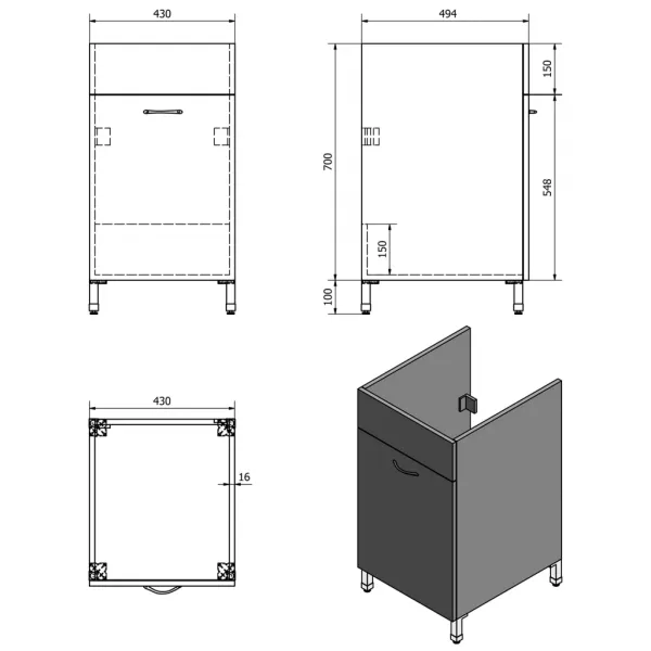 Skrinka pod výlevku 43x70x47,8cm, biela 57034
