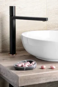 SAPHO - KAISA stojánkova umývadlová batéria bez výpuste, vysoká, 235, čierna/meď mat ZT091