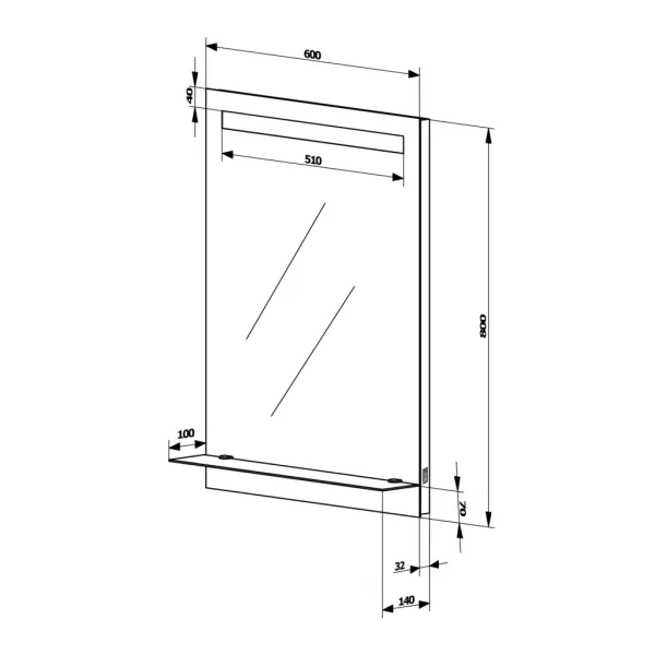AQUALINE - Zrkadlo s LED osvetlením a policou 60x80cm, gombíkový vypínač ATH53