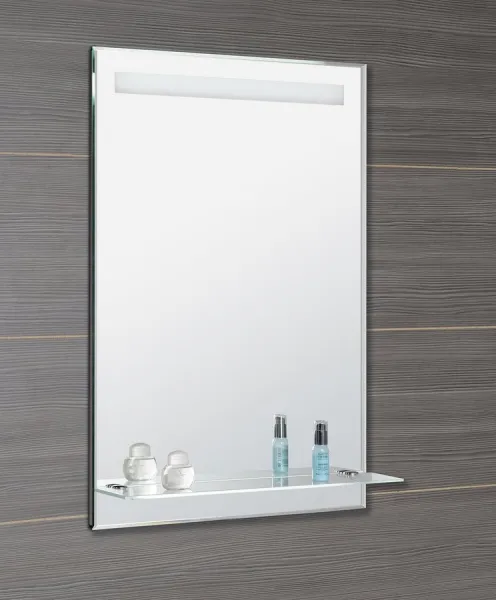 AQUALINE - Zrkadlo s LED osvetlením a policou 60x80cm, gombíkový vypínač ATH53