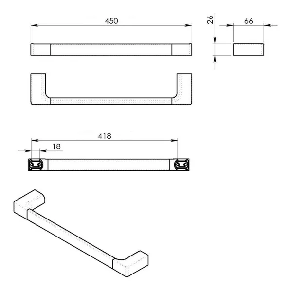PIRENEI držiak uterákov 450x66mm, chróm PI214513