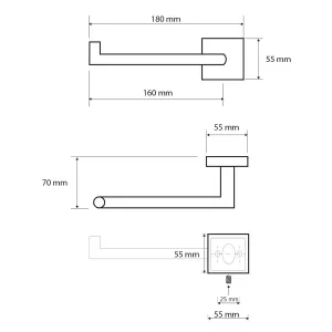 X-SQUARE držiak toaliet. papiera bez krytu, 180x55x70 mm, chróm ĽAVÝ (132212032 L) XQ703