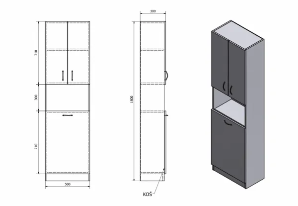 SIMPLEX ECO vysoká skrinka s košom 50x180x30cm SIME510