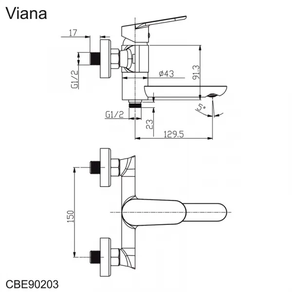 MEREO - Vaňová nástenná batéria so sklopným ramienkom, Viana, bez príslušenstva, 150 mm, chróm CBE90203