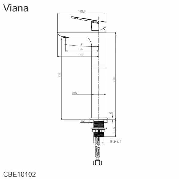 MEREO - Umývadlová stojanková vysoká batéria, Viana, bez výpuste, chróm CBE10102