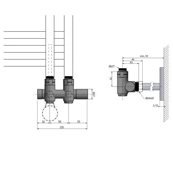 SAPHO - TWIN COMBI pripojovacia sada pre stredové pripojenie pravé, čierna mat CP461BS