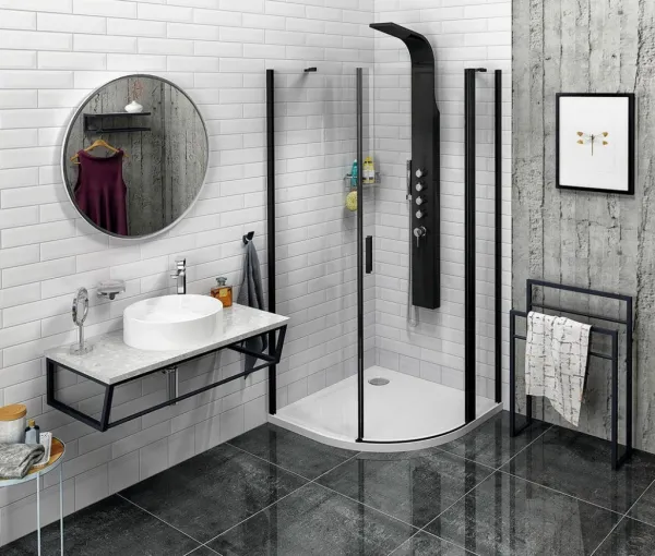 POLYSAN - ZOOM BLACK štvrťkruhová sprchová zástena 900x900, číre sklo, pravá ZL2615BR