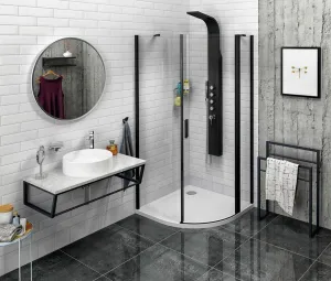 POLYSAN - ZOOM BLACK štvrťkruhová sprchová zástena 900x900, číre sklo, pravá ZL2615BR