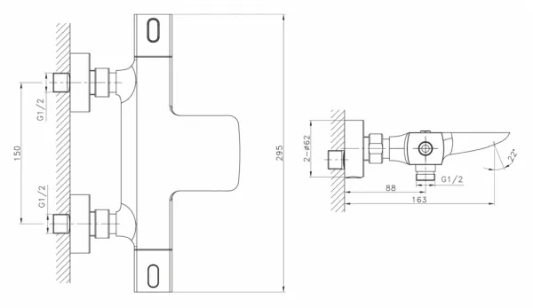 SAPHO - MIXONA nástenná vaňová termostatická batéria, chróm MG410