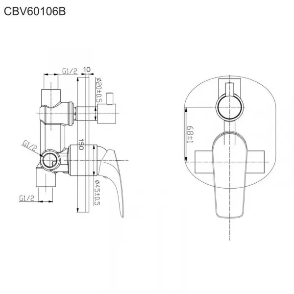 MEREO - Sprchová podomietková batéria s prepínačom, Eve, Mbox, oválny kryt, chróm CBV60106B