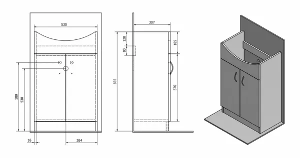 SIMPLEX ECO 55 umývadlová skrinka vrátane umývadlá 53x83,5x30,7cm SIME550