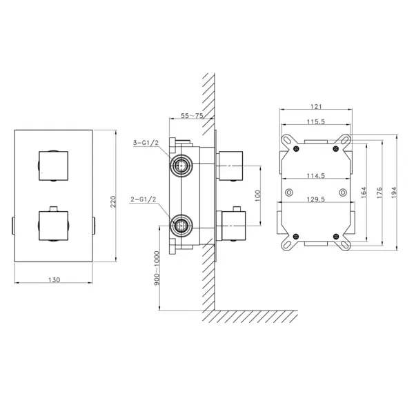 SAPHO - LATUS podomietková sprchová termostatická batéria, box, 3 výstupy, chróm 1102-63