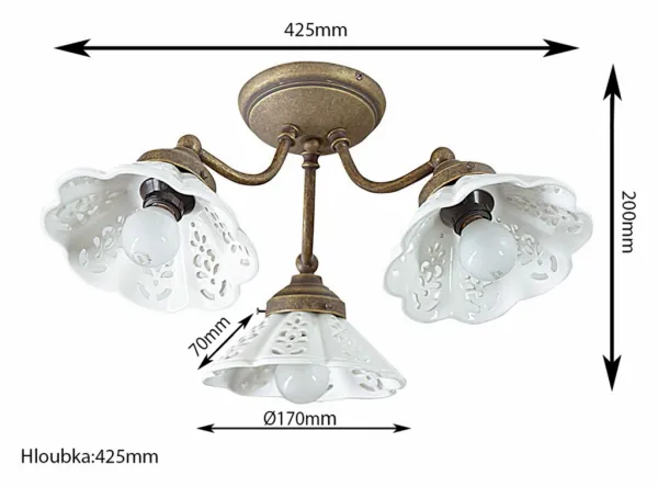 SAPHO - NAPOLI stropné svietidlo 3xE14,40W, 230V, keramické tienitko, bronz MC613