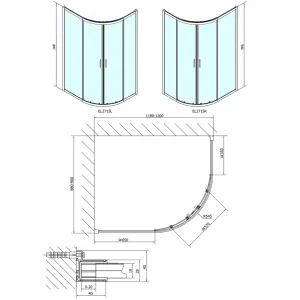 EASY LINE štvrťkruhová sprchová zástena 1200x900mm, číre sklo EL2715
