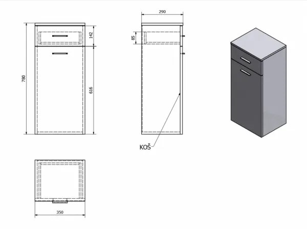 ZOJA / KERAMIA FRESH skrinka spodná s košom 35x78x29cm, biela 50261
