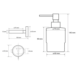 Sapho XR103W X-Round White dávkovač mydla 200 ml, mliečne sklo/biela