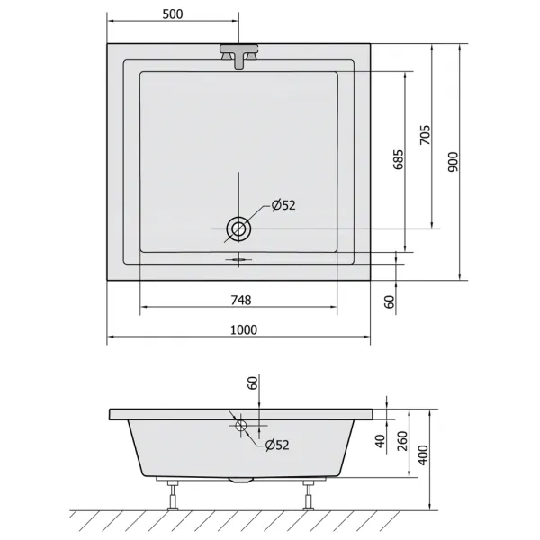 POLYSAN - DEEP hlboká sprchová vanička obdĺžnik 100x90x26cm, biela 72340