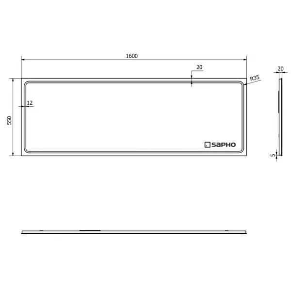 SAPHO - Zrkadlo GEMINI s LED osvetlením 1600x550 GM160