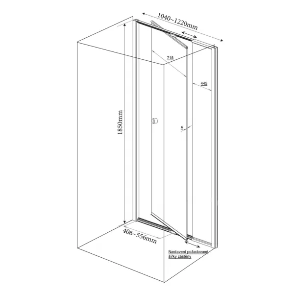 AQUALINE - AMICO sprchové dvere výklopné 1040-1220x1850, číre sklo G100