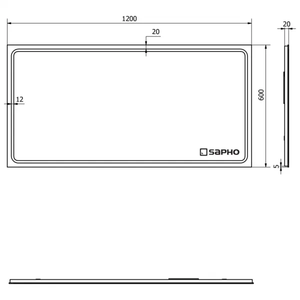 SAPHO - Zrkadlo GEMINI s LED osvetlením 1200x600 GM120
