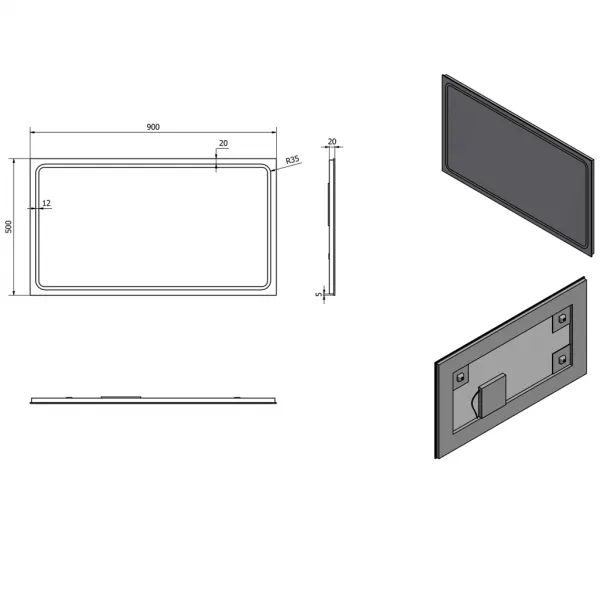 SAPHO - Zrkadlo GEMINI s LED osvetlením 900x500 GM090
