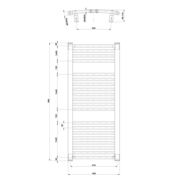 AQUALINE - ORBIT vykurovacie teleso s bočným pripojením 450x960 biela ILO94T