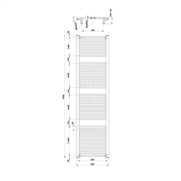 AQUALINE - ORBIT vykurovacie teleso s bočným pripojením 600x1850 biela ILO86T