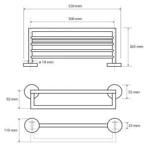 X-ROUND BLACK polička na uteráky s hrazdou 500mm, čierna XR421B