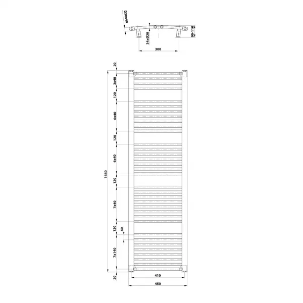 AQUALINE - ORBIT vykurovacie teleso s bočným pripojením 450x1680 biela ILO64T