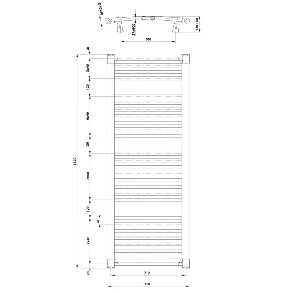 AQUALINE - ORBIT vykurovacie teleso s bočným pripojením 750x1320 biela ILO37T