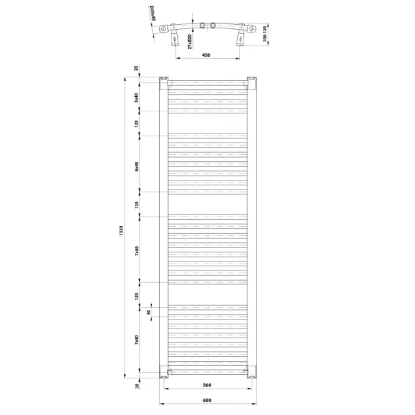 AQUALINE - ORBIT vykurovacie teleso s bočným pripojením 600x1320 biela ILO36T