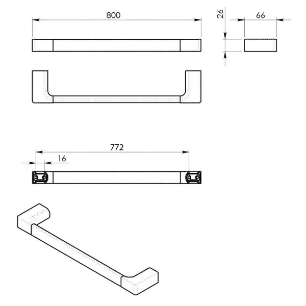 PIRENEI držiak uterákov 800x66mm, chróm PI218013