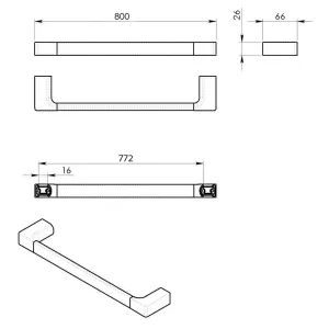 PIRENEI držiak uterákov 800x66mm, chróm PI218013
