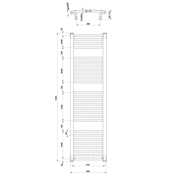 AQUALINE - ORBIT vykurovacie teleso s bočným pripojením 450x1320 biela ILO34T