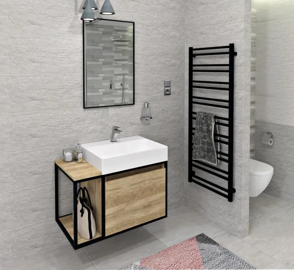 SAPHO - SKARA umývadlová skrinka 80x49,5x46,5cm, čierna matná/dub Alabama CG003-2222