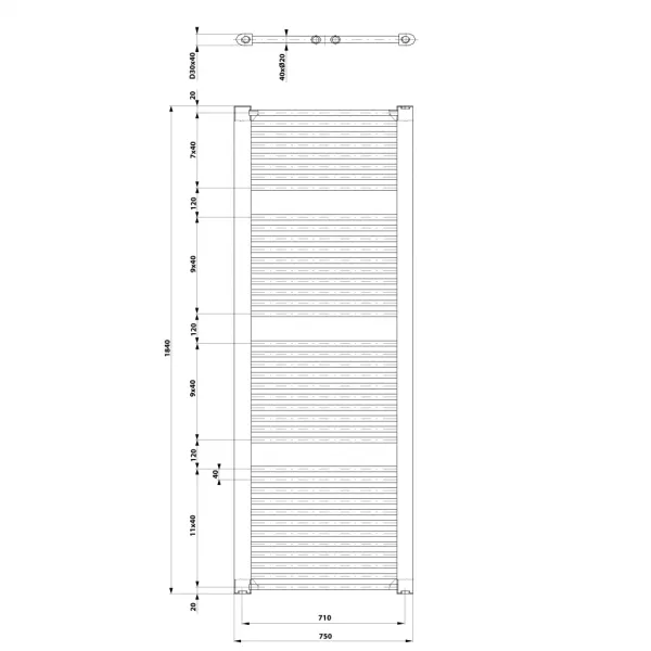AQUALINE - DIRECT vykurovacie teleso s bočným pripojením 750x1850 biela ILR87T