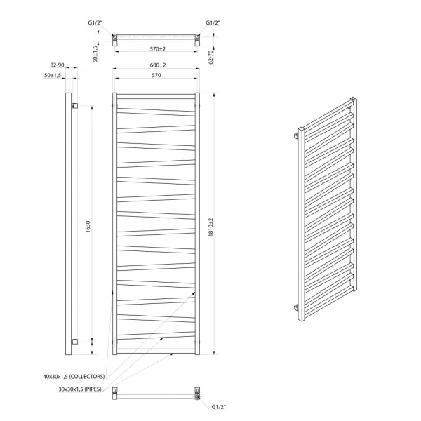 SAPHO - ZIG vykurovacie teleso 600x1810 čierna mat ZG619B