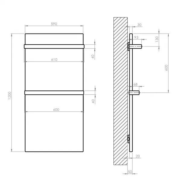 SAPHO - ENIS kúpeľňový sálavý vykurovací panel 600W, IP44, 590x1200 čierna mat RH600B