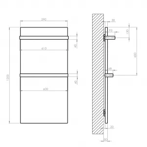 SAPHO - ENIS kúpeľňový sálavý vykurovací panel 600W, IP44, 590x1200 čierna mat RH600B
