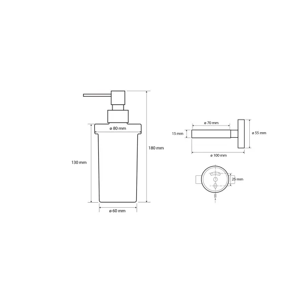 SAPHO XB100 X-Round black dávkovač mydla, mliečne sklo/čierna, 230 ml