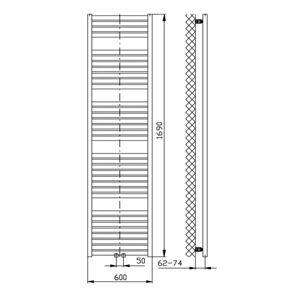 AQUALINE - TONDI vykurovacie teleso 600x1690 stredové pripojenie, čierna mat DT496T