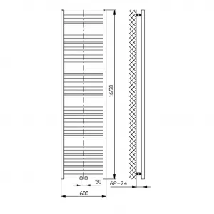 AQUALINE - TONDI vykurovacie teleso 600x1690 stredové pripojenie, čierna mat DT496T